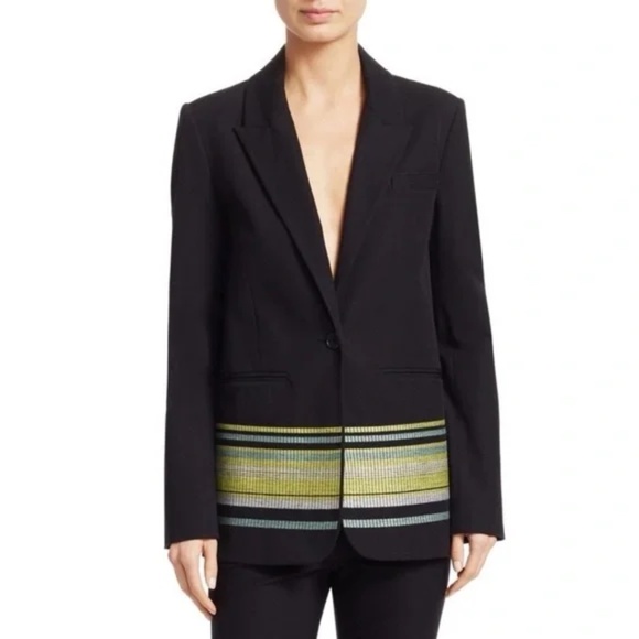 Derek Lam 10 Crosby Embroidered Hem Blazer Jacket Black Stretch Cotton Size 0 - Picture 1 of 12